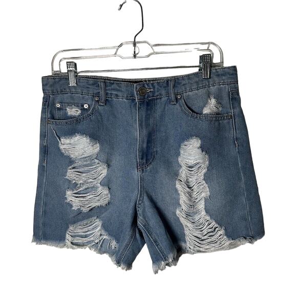 Indigo Rain Jean Shorts High Rise Cutoffs Distressed Juniors 9/28 - Picture 1 of 5